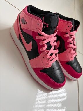 Nike Air Jordan 1 Mid Pink and Black Colorblock Sneakers